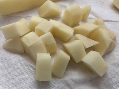 Diced Potatoes - Notice the Different Sizes