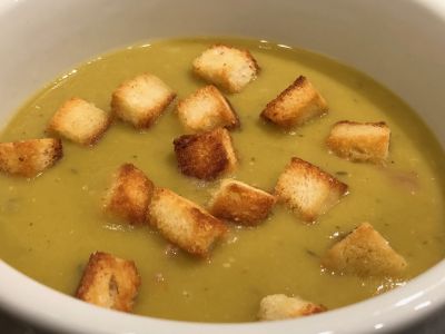 Garlic Croutons in Split Pea Soup