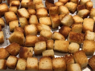 Cooked Croutons Out of Oven