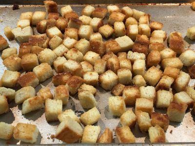 Cooked Croutons Out of the Oven after 14 Minutes