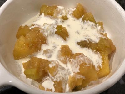 Apple Rhubarb Sauce Served with Heavy Cream