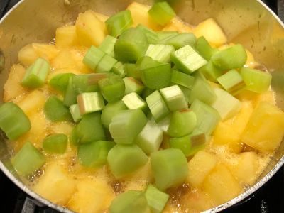 Add the Rhubarb to the Partially Cooked Apples