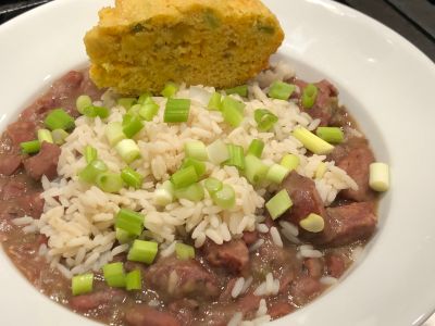 Red Beans and Rice Served with Jalapeno and Cheddar Cornbread