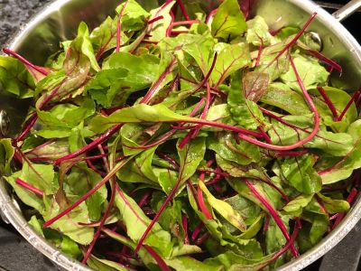 Add the Beet Greens to the Pan