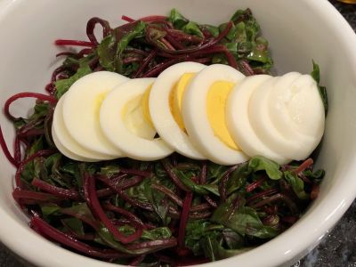 Beet Greens Served with a Hard Boiled Egg