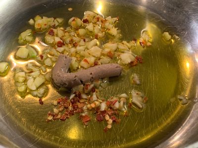 Garlic, Pepper Flakes and Anchovie Paste in Olive Oil