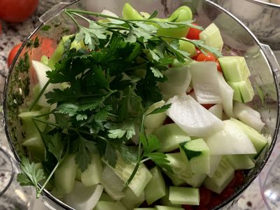 Vegetables and Tomatoes in the Processor