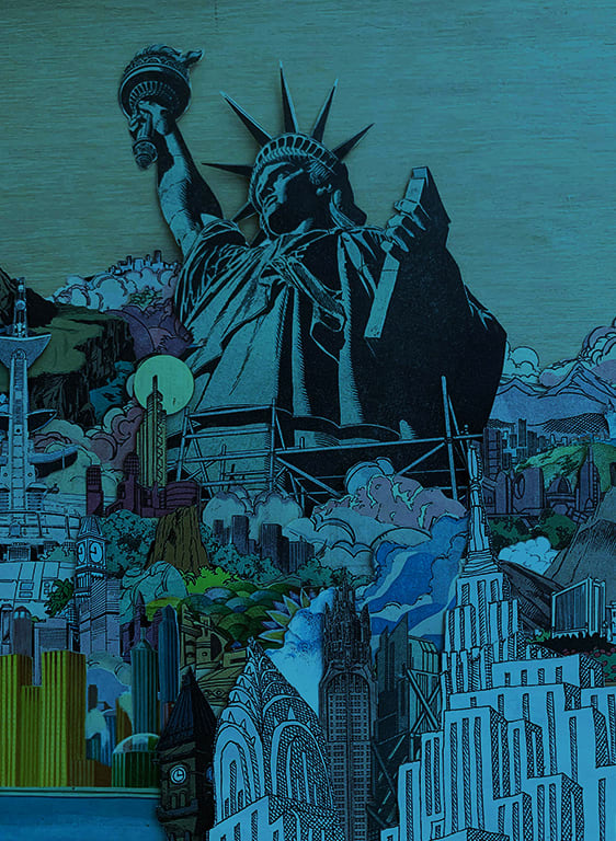 Illustration of statue of liberty for NX a luxury condominium in Williamsburg Brooklyn NY