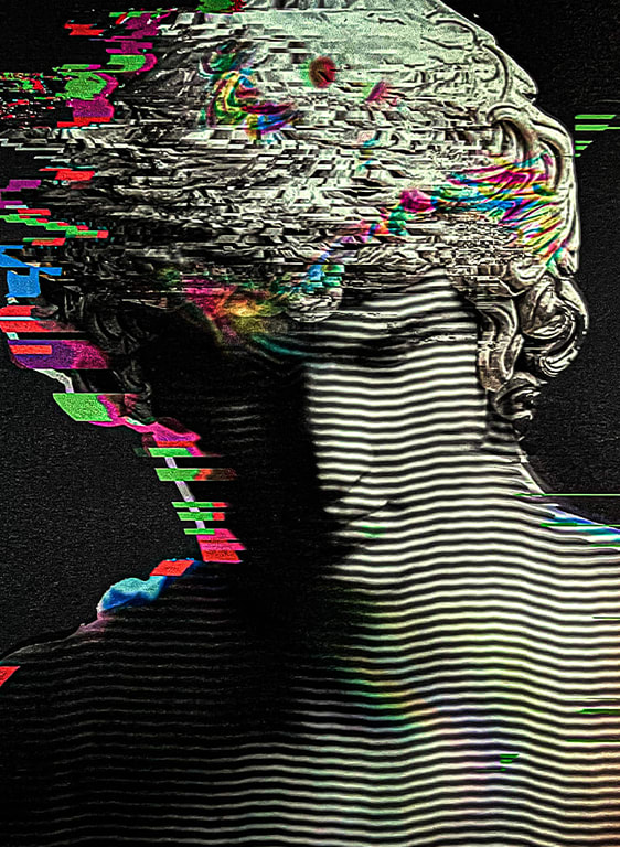 Interesting digital treatment with color overlaying a marble statue as creatively directed by Sideways branding agency