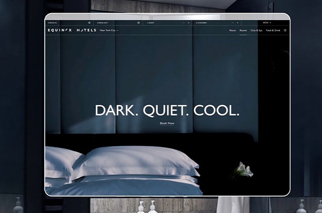 Equinox hotels website homepage with bed 