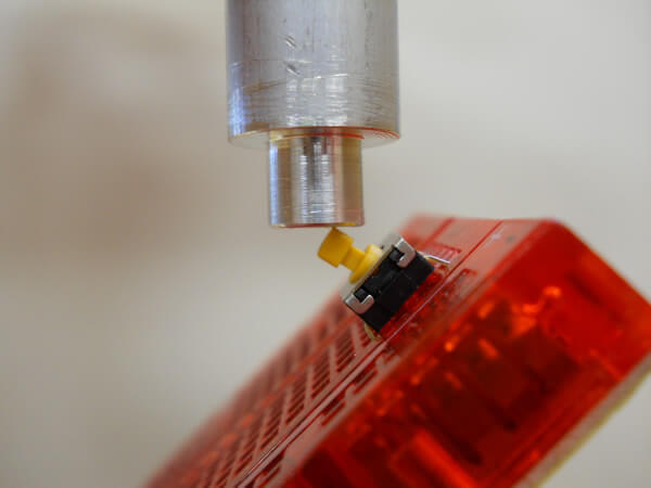 Breadboard button being tested