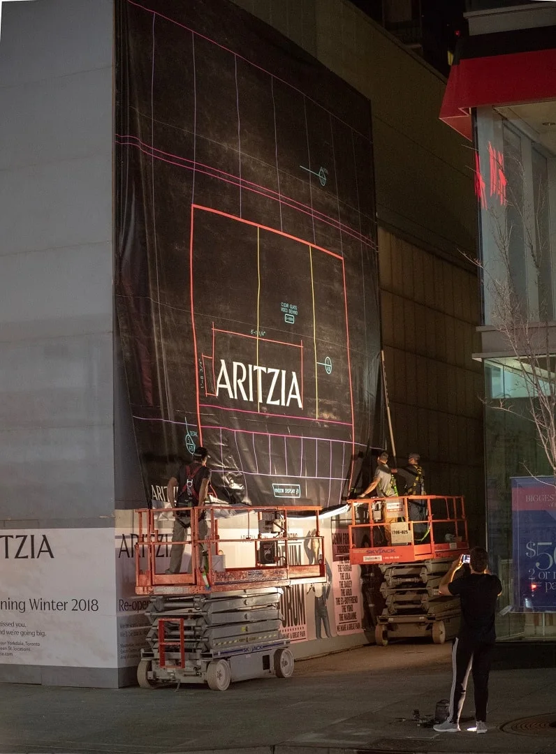 Signarama Toronto Installs 35ft x 105ft wide printed banner for Aritzia ...