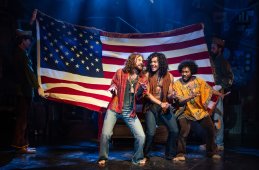 2. Noah Israel (Woof), Mason Reeves (Berger), Keenan McCarter (Steve) in HAIR at Signature Theatre. Photo by Christopher Mueller.