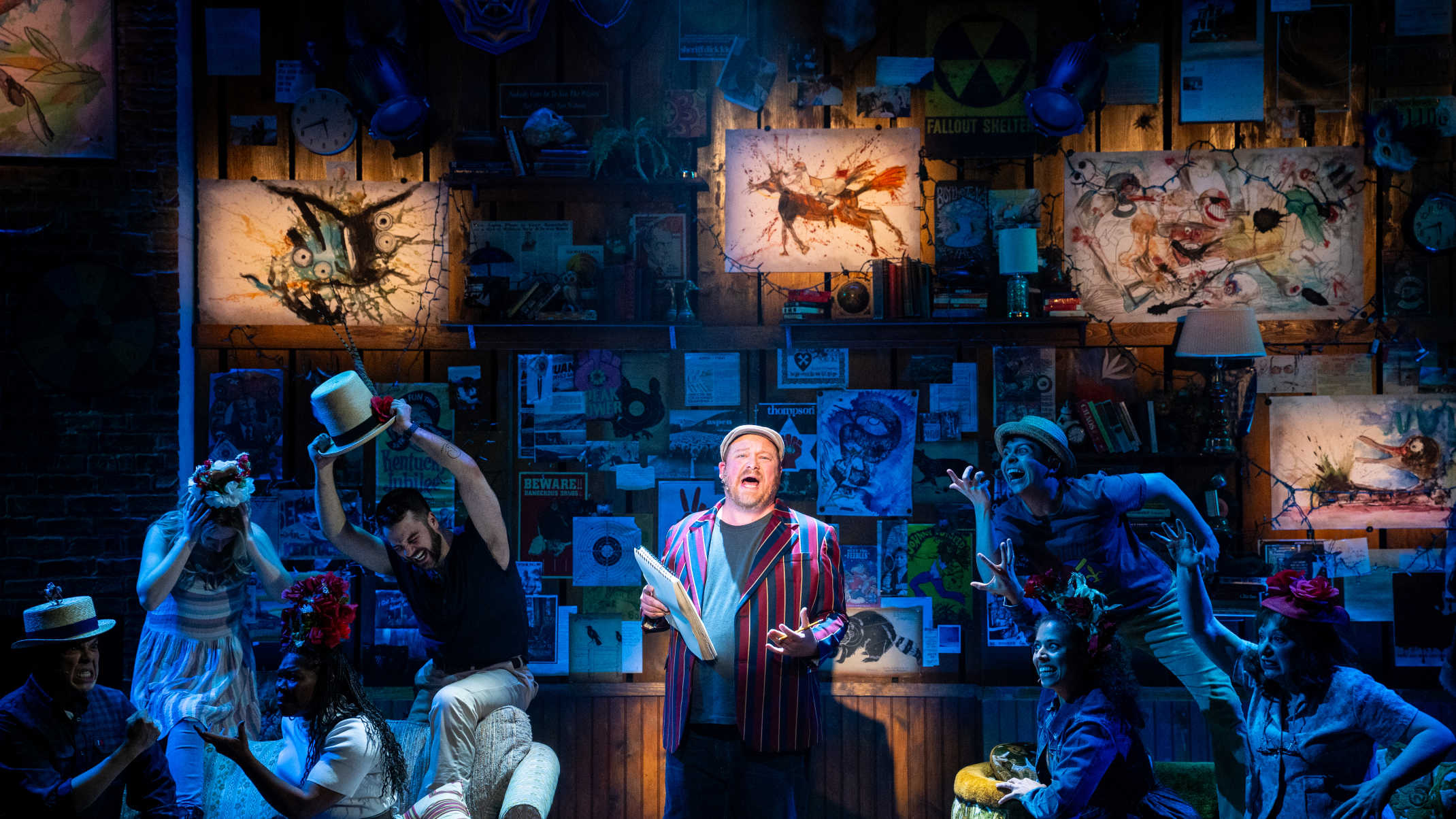 Jason SweetTooth Williams (Steadman) and the cast of The Untitled Unauthorized Hunter<br />
S. Thompson Musical at Signature Theatre