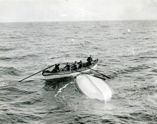 Collapsible B, the overturned lifeboat on which Gracie and 30 other men stood for hours awaiting rescue.