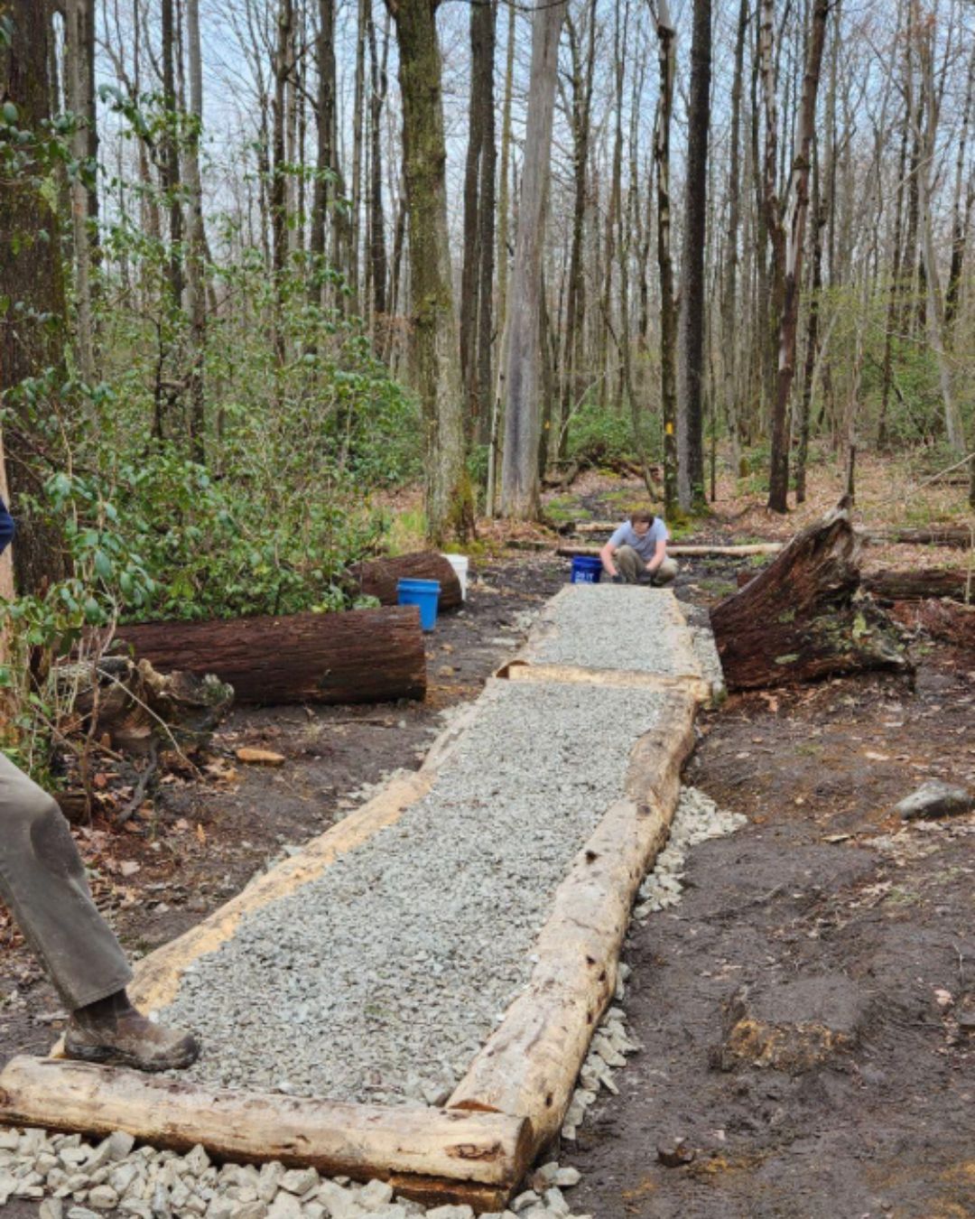 Love Running Trails? 5 Earth Day Activities to Make a Difference - Ridge Runner volunteers helped build boardwalks on Pennsylvania’s Laurel Highlands Hiking Trail through wet areas to improve trail quality during the 2024 Trail Day. (Photo/ author) 