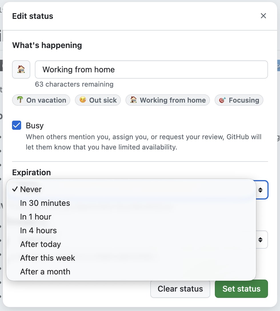 GitHub Busy 編集画面