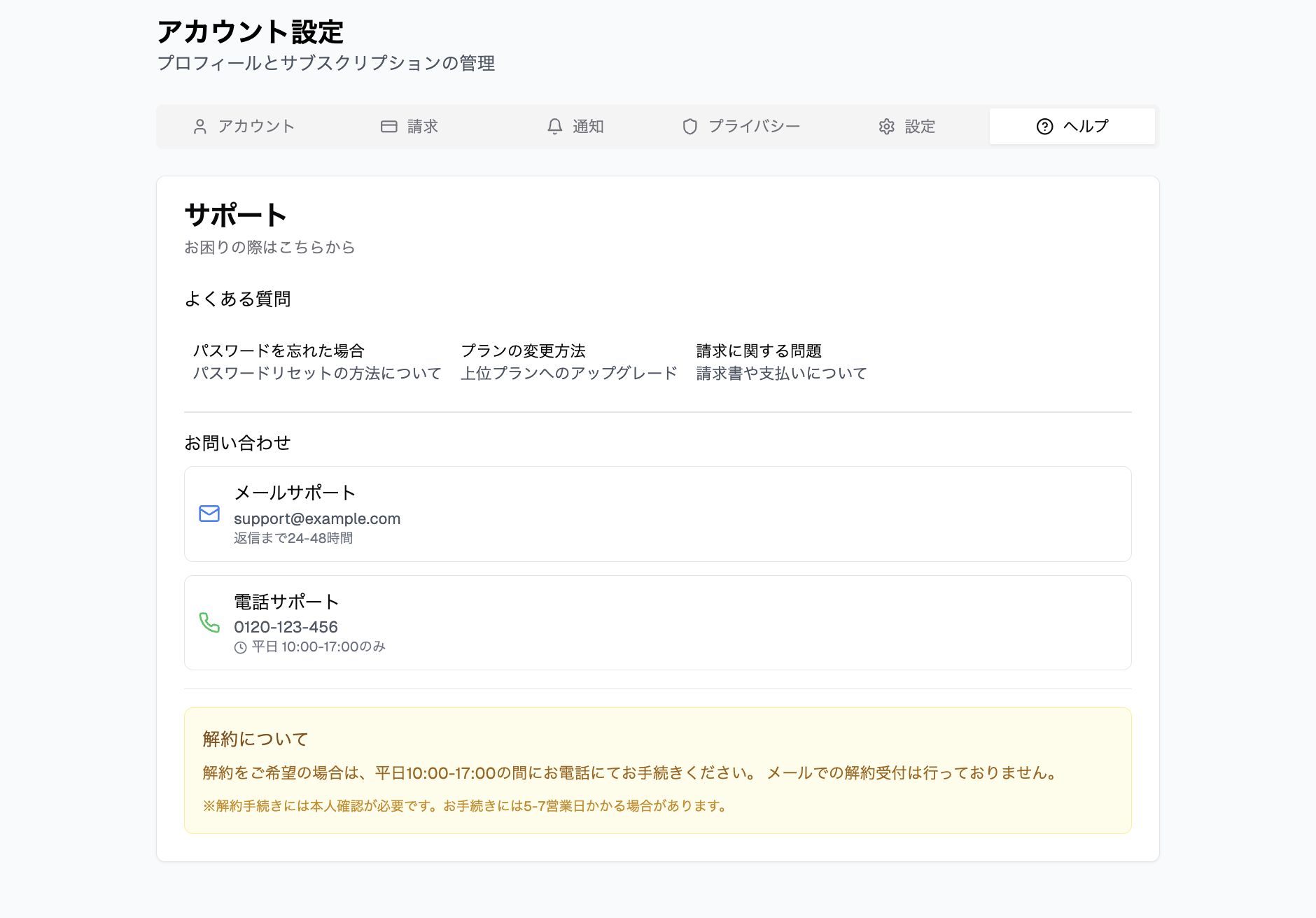 解約についての例