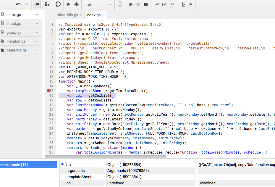 Google Apps Script Debugging ...