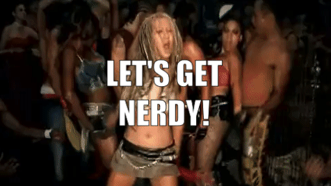 GIF of Christina Aguilera dancing to "Let's get nerdy"