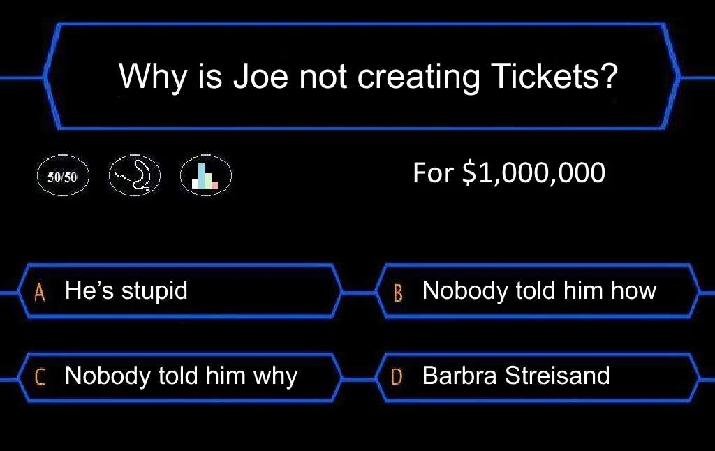 who wants to be a millionaire questions about why joe is still sending emails. Only bad jokes, no important content