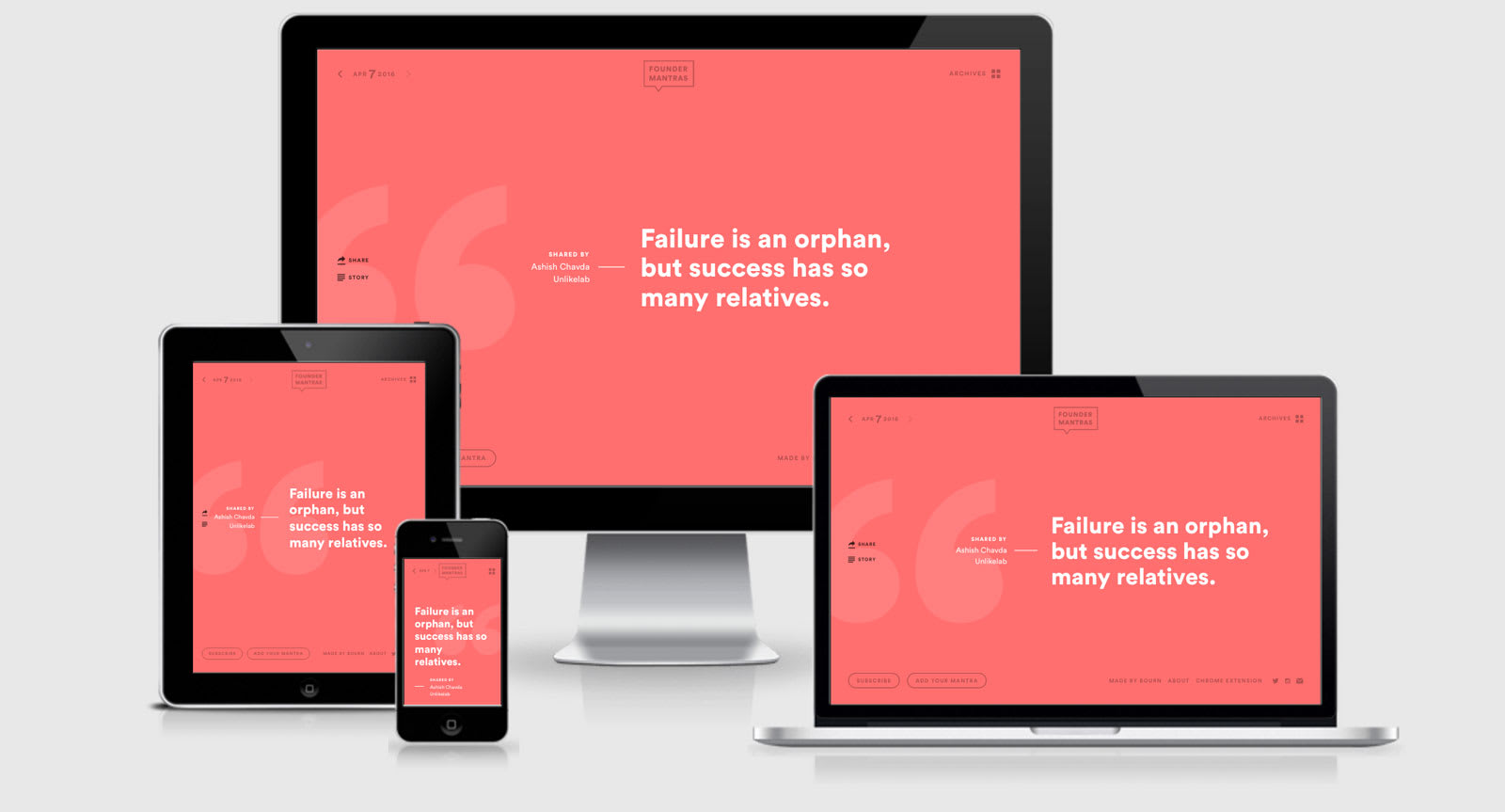 Founder Mantras seen across 4 different viewports