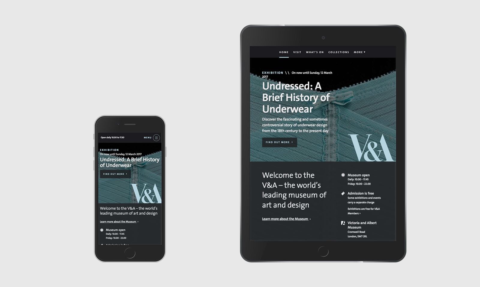 Victoria and Albert Museum across mobile and tablet views