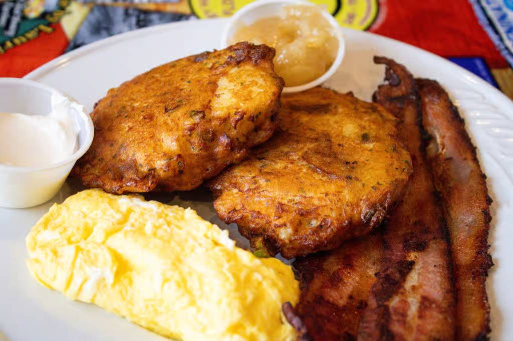 2 Eggs with Meat and 2 Homemade Potato Pancakes
