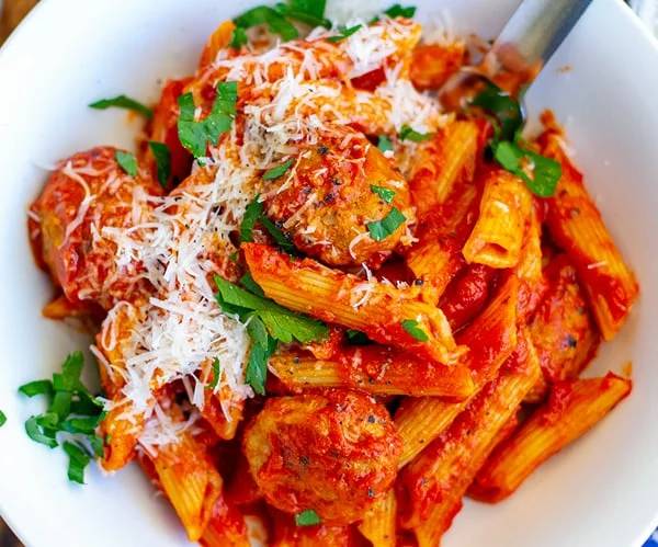 Penne with Meatball Marinara