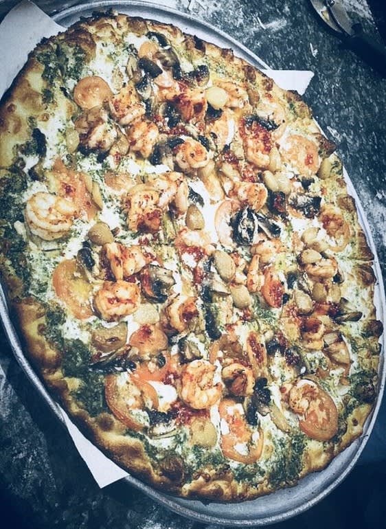 Shrimp Pesto Pizza