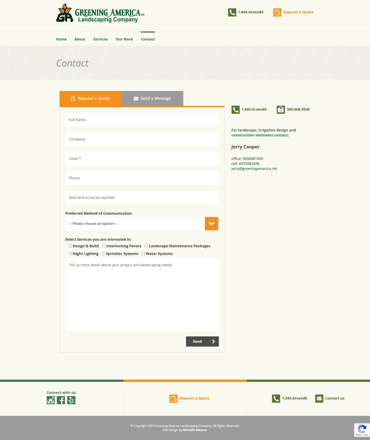 Greening America website contact page