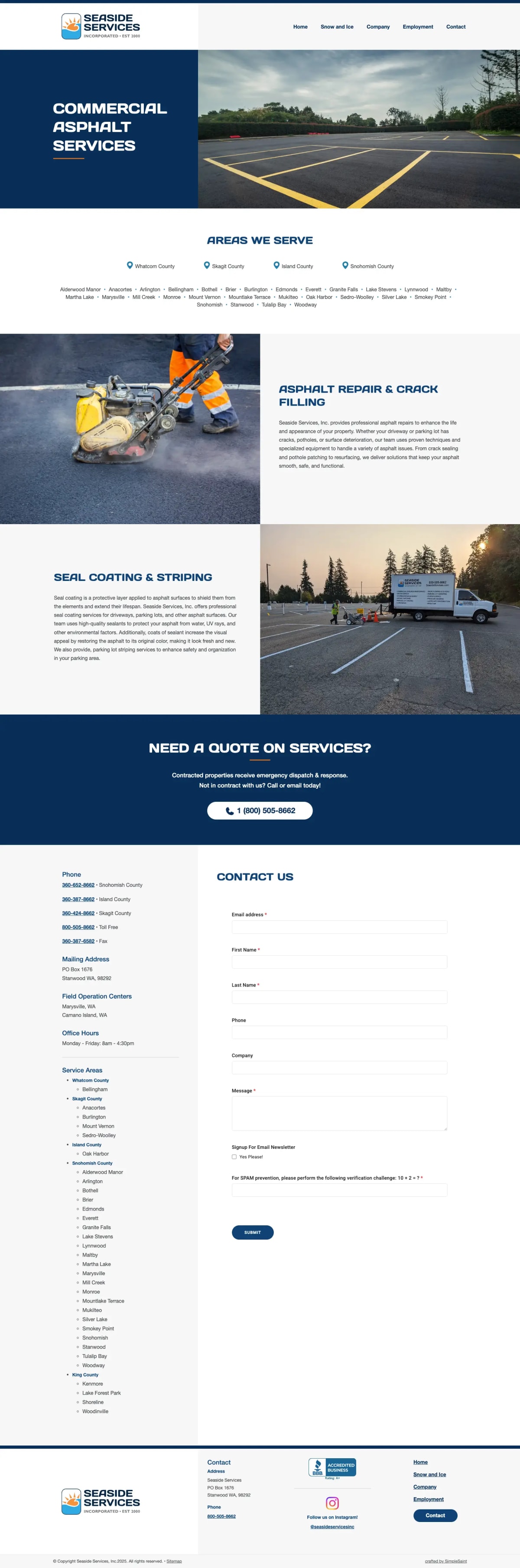 Seaside Services asphalt services landing page