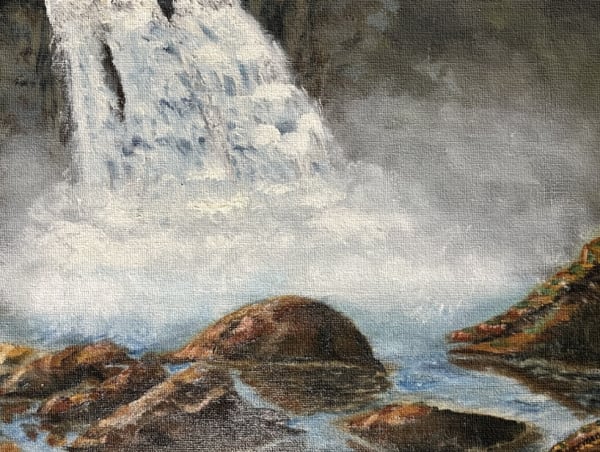 Flooded road with a car driving through it.