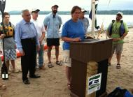 Paddlers and dignitaries gather to celebrate the National Water Trail designation: L-R Congressman Maurice Hinchey; City of Kingston Mayor Shayne Gallo; Fran Dunwell, Hudson River Estuary Program Coordinator; Willie Janeway NYS Department of Environmental Conservation Region 3 Director; Dan McLaughlin, Hudson River Water Trail Association; and Mark Castiglione