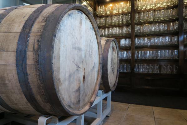 Beer aging in bourbon barrels at New Union Brewery in Lowell, MI