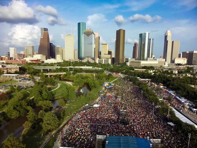 Freedom Over Texas event and Houston Skyline