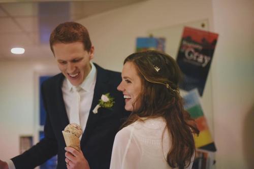Wedding couple at Furniture City Creamery in Grand Rapids