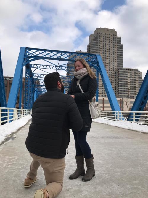 Engagement on Blue Bridge in Grand Rapids