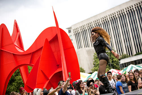 Performer on stage at GR Pride Fest in Grand Rapids, Michigan