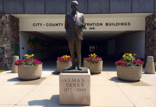 Statue of Mayor Lyman Parks, first African American mayor of Grand Rapids