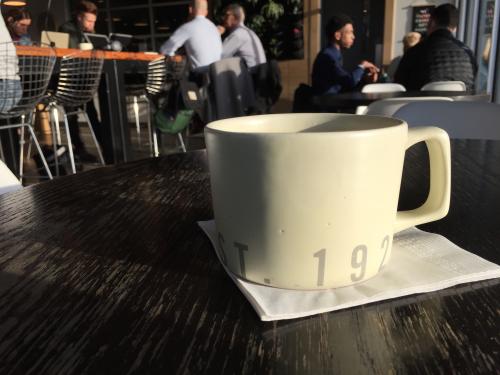Mug of coffee at Ferris Coffee and Nut in Grand Rapids