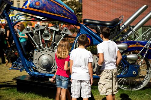 Kids examining artwork at ArtPrize in Grand Rapids