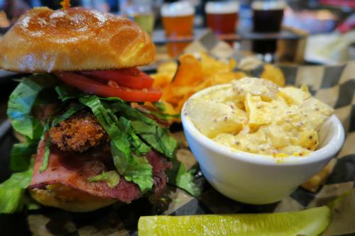 Burger and sides at Big Boiler Brewing in Lowell, Michigan