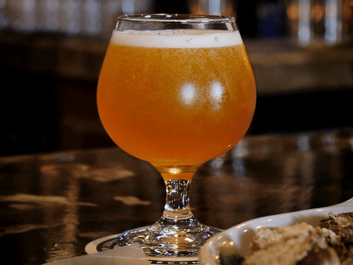 Glass of Blonde Ale at Big Boiler Brewing in Lowell, Michigan
