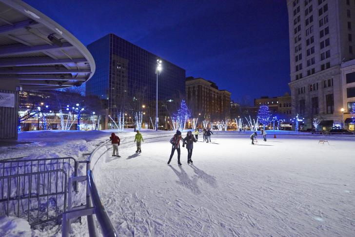 People Ice Skating at Rosa Parks Circle in Grand Rapids