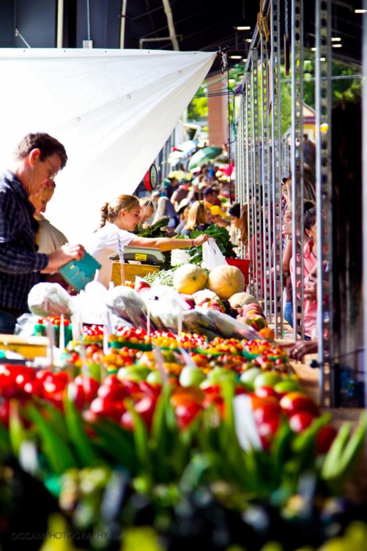People shopping at Fulton Street Farmers Market in Grand Rapids