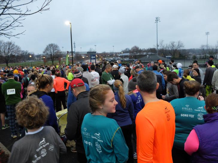 Runners preparing for the Gobble Wobble run in East Grand Rapids