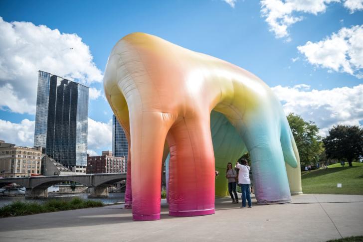 People exploring the Light Cave piece by FriendsWithYou at ArtPrize 2016