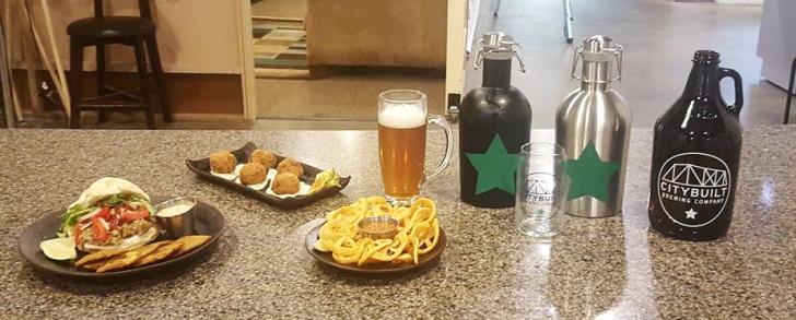 Dishes and beer from City Built Brewing in Grand Rapids, Michigan