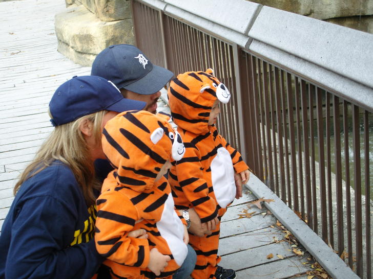 Kids in tiger Halloween costumes at the John Ball Zoo in Grand Rapids